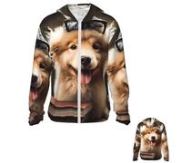 Women's UPF 50+ Sun Protection Hoodie Jacket with Pocket Men's Lightweight Long Sleeve Funny Animal Dog Sun Shirt, Black, Medium