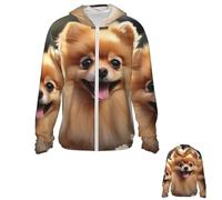 Women's UPF 50+ Sun Protection Hoodie Jacket with Pocket Men's Lightweight Long Sleeve Pomeranian Dog Sun Shirt, Black, Large
