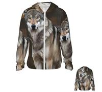 Women's UPF 50+ Sun Protection Hoodie Jacket with Pocket Men's Lightweight Long Sleeve Wild Wild Gray Wolf Sun Shirt, Black, XXL