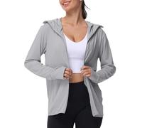 Women's UPF 50+ Sun Protection Hoodie with Face Cover Long Sleeve Full Zip Lightweight Breathable Jacket Quick Dry Hiking Outdoor Uv Shirt Running Gym Jacket with Pocket (Grey, L)