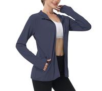 Women's UPF 50+ Sun Protection Hoodie with Face Cover Long Sleeve Full Zip Lightweight Breathable Jacket Quick Dry Hiking Outdoor Uv Shirt Running Gym Jacket with Pocket (Z05-Blue, L)