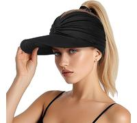 Women's UPF 50+ UV Protection Sun Visor Hat, Wide Brim Ponytail Hat with Foldable Lightweight Design, Golf Visor Women, Sports Cap for Running, Golf, Beach & Outdoor Activities (Black)