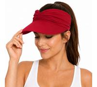 Women's UPF 50+ UV Protection Sun Visor Hat, Wide Brim Twist Front Ponytail Cap for Beach, Golf, Travel (Burgundy)