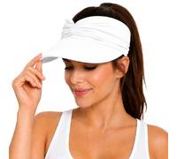 Women's UPF 50+ UV Protection Sun Visor Hat, Wide Brim Twist Front Ponytail Cap for Beach, Golf, Travel (White)