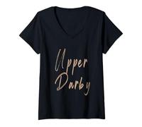 Womens Upper Darby Pennsylvania Vintage Elegant Design V-Neck T-Shirt