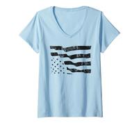 Womens Upside Down American Flag SOS Distress V-Neck T-Shirt