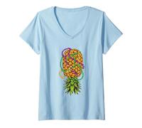 Women's Upside Down Pineapple Mardi Gras Beads Swinger Lifestyle V-Neck T-Shirt
