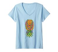 Women's Upside Down Pineapple Mardi Gras Beads Swinger Lifestyle V-Neck T-Shirt