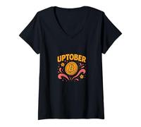 Womens Uptober Bitcoin Cute Crypto Heart Playful Fly to The Moon V-Neck T-Shirt