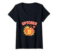 Womens Uptober Bitcoin Heart Cute Comic Crypto Fly to The Moon V-Neck T-Shirt