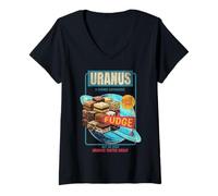 Womens Uranus Brand Fudge Hot or Cold Tastes Great Retro Planet V-Neck T-Shirt