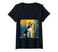 Women's Urban Explorer Beagle avec des éléments de paysage Urbain V-Neck T-Shirt
