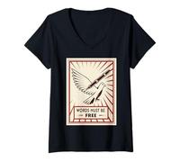 Womens Urban Street Art Free Speech Graphic Text V-Neck T-Shirt