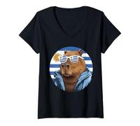 Women's Uruguay Flag Capybara Uruguayan Roots V-Neck T-Shirt