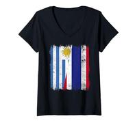 Womens Uruguay Thailand Half Flag Uruguayan Thai Roots V-Neck T-Shirt