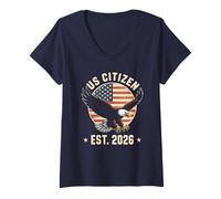 Womens US Citizen Est. 2026 American Flag Bald Eagle Immigration V-Neck T-Shirt