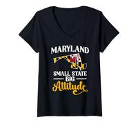 Womens US Citizen State Present - Maryland Small State Big Attitude V-Neck T-Shirt