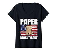 Womens US Flag Constitution Patriotic Paper Beats Tyrant V-Neck T-Shirt