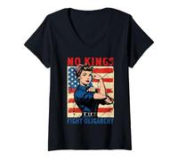 Womens US Flag No Kings Fight Oligarchy Patriotic American Vintage V-Neck T-Shirt