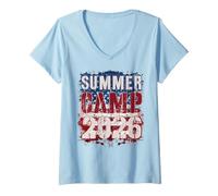 Women's US Flag Summer Camp 2026 Camping Host Squad Director Nurse V-Neck T-Shirt