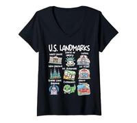 Women's US Landmarks Collection America Travel Vacation New York V-Neck T-Shirt