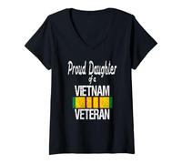 Womens US Military Family - Proud Daughter of a Vietnam Veteran V-Neck T-Shirt