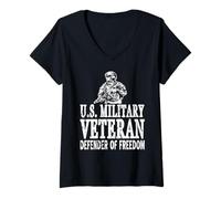 Womens US Military Veteran Proud Defender of Freedom Army V-Neck T-Shirt