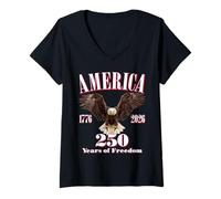 Women's USA 250 Years of Freedom in America 1776-2026 Bald Eagle V-Neck T-Shirt