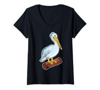 Women's USA America - Animals - American White Pelican V-Neck T-Shirt