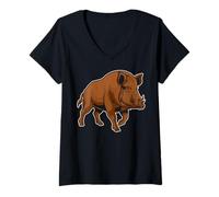 Women's USA America - Animals - Wild Boar V-Neck T-Shirt