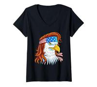 Womens USA American Bald Eagle freedom Flag Patriotic 4th of July V-Neck T-Shirt