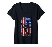 Women's USA American Flag Arborist Tree Climber Logger Lumberjack V-Neck T-Shirt