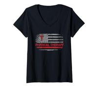 Womens USA American Flag Physical Therapy Physical Therapist V-Neck T-Shirt