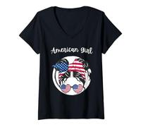 Womens USA, American Flag, USA Girl, American Women Girls V-Neck T-Shirt