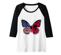 Womens USA and Albania Mix Butterfly Roots Albanian American Raglan Baseball Tee