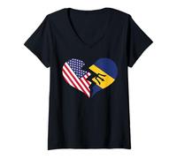 Women's USA and Barbados Broken Heart International Love V-Neck T-Shirt