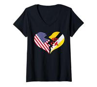 Women's USA and Brunei Broken Heart International Love V-Neck T-Shirt