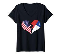 Women's USA and Chile Broken Heart International Love V-Neck T-Shirt