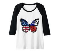 Womens USA and Chile Mix Butterfly Roots Chilean American Raglan Baseball Tee