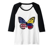 Womens USA and Colombia Mix Butterfly Roots Colombian American Raglan Baseball Tee