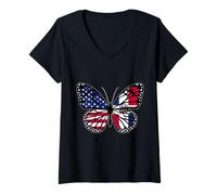 Womens USA and Dominican Mix Butterfly Roots Dominicana American V-Neck T-Shirt