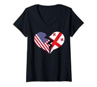 Women's USA and Georgia Broken Heart International Love V-Neck T-Shirt