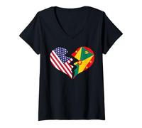 Women's USA and Grenada Broken Heart International Love V-Neck T-Shirt
