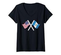 Women's USA and Guatemala Crossed Flags Dual Roots V-Neck T-Shirt