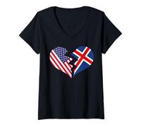 Women's USA and Iceland Broken Heart International Love V-Neck T-Shirt