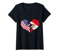 Women's USA and Peru Broken Heart International Love V-Neck T-Shirt