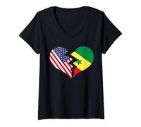 Women's USA and Senegal Broken Heart International Love V-Neck T-Shirt