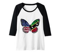 Womens USA and St Kitts Mix Butterfly Roots St Kittitian American Raglan Baseball Tee