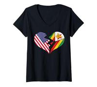 Women's USA and Zimbabwe Broken Heart International Love V-Neck T-Shirt
