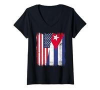 Womens USA Cuba Half Flag American Cuban Heritage V-Neck T-Shirt